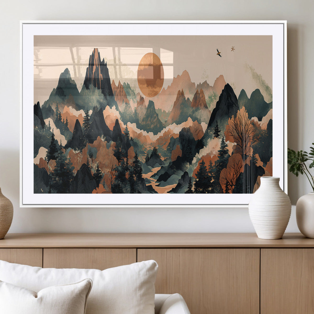 Wood Mountain Landscape Wall Art Canvas Print – Framed