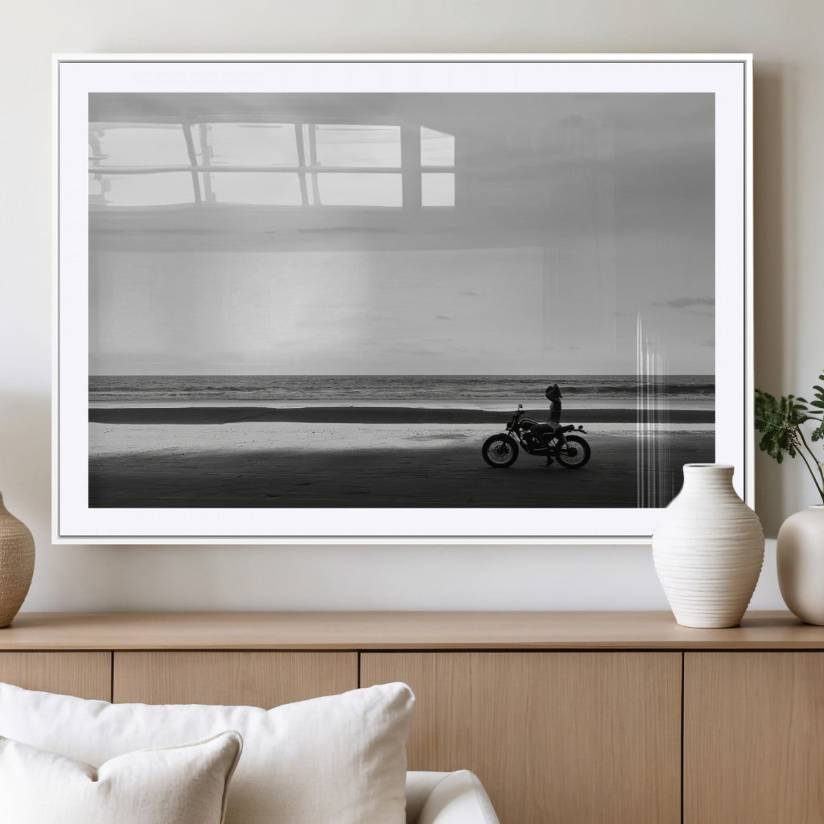Motorcycle Beach Wall Art Canvas Print – Framed Vintage