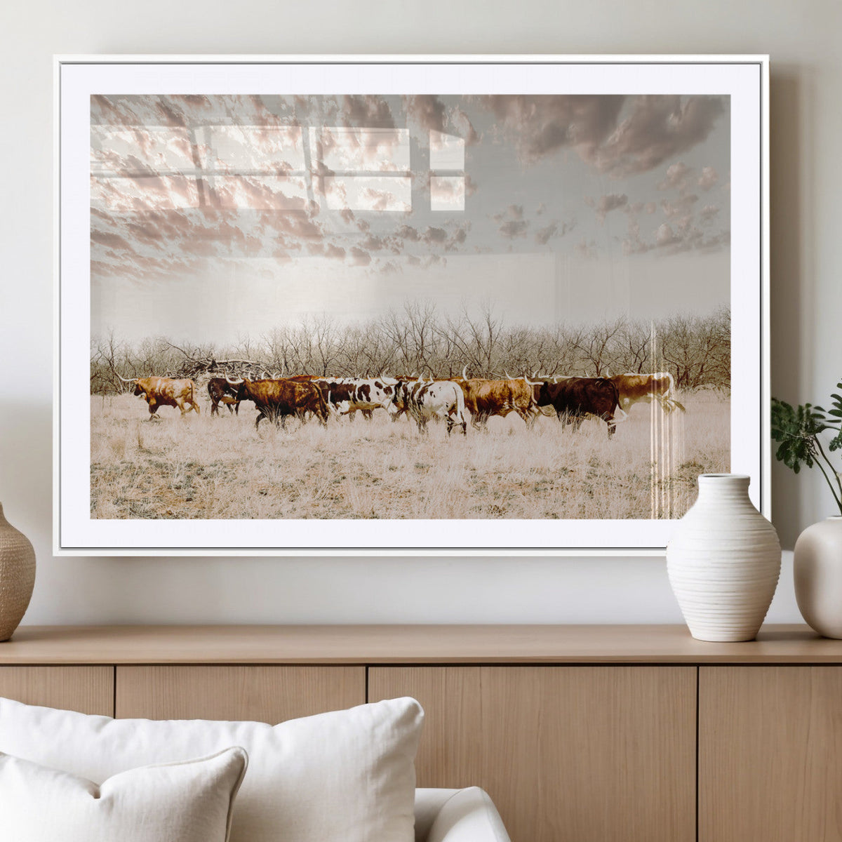 Longhorn Cattle Wall Art Canvas Print – Framed Texas Ranch