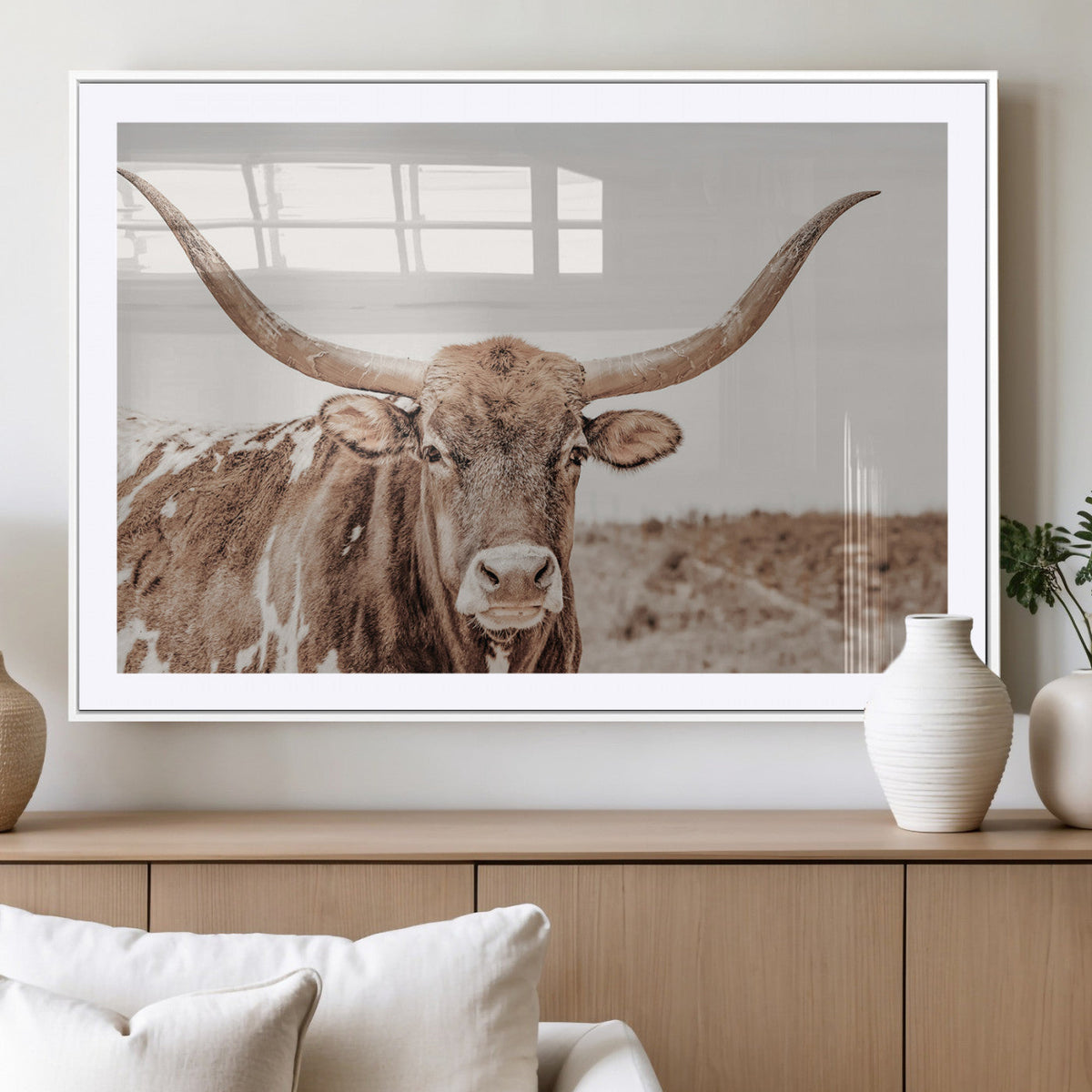 Longhorn Cow Wall Art Canvas Print – Framed Texas Ranch