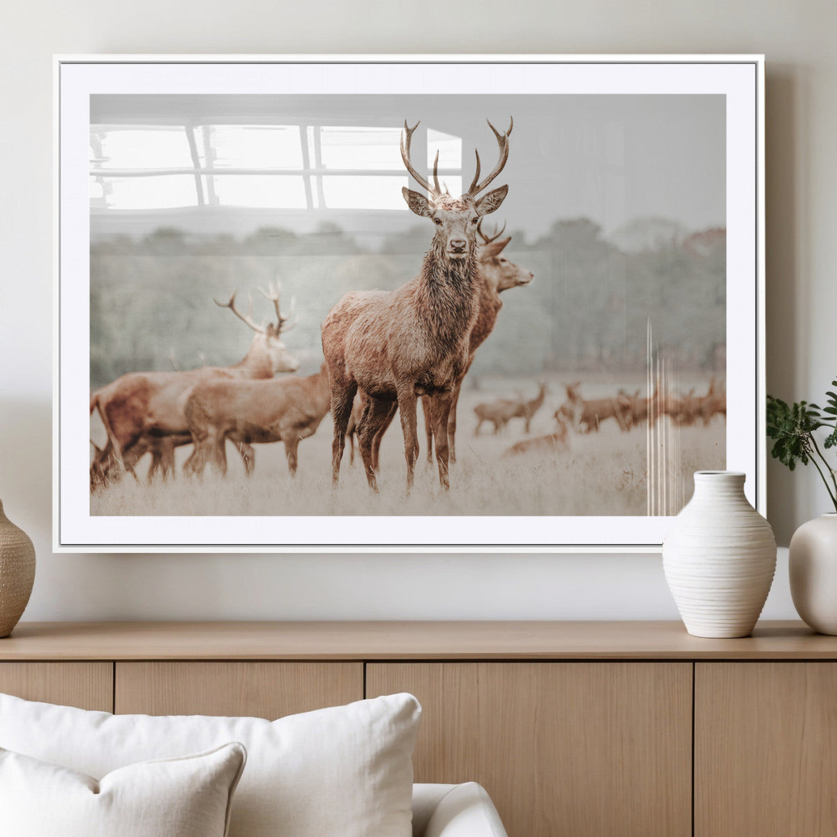Rustic Nature Wall Art Canvas Print – Stag Woodland Framed