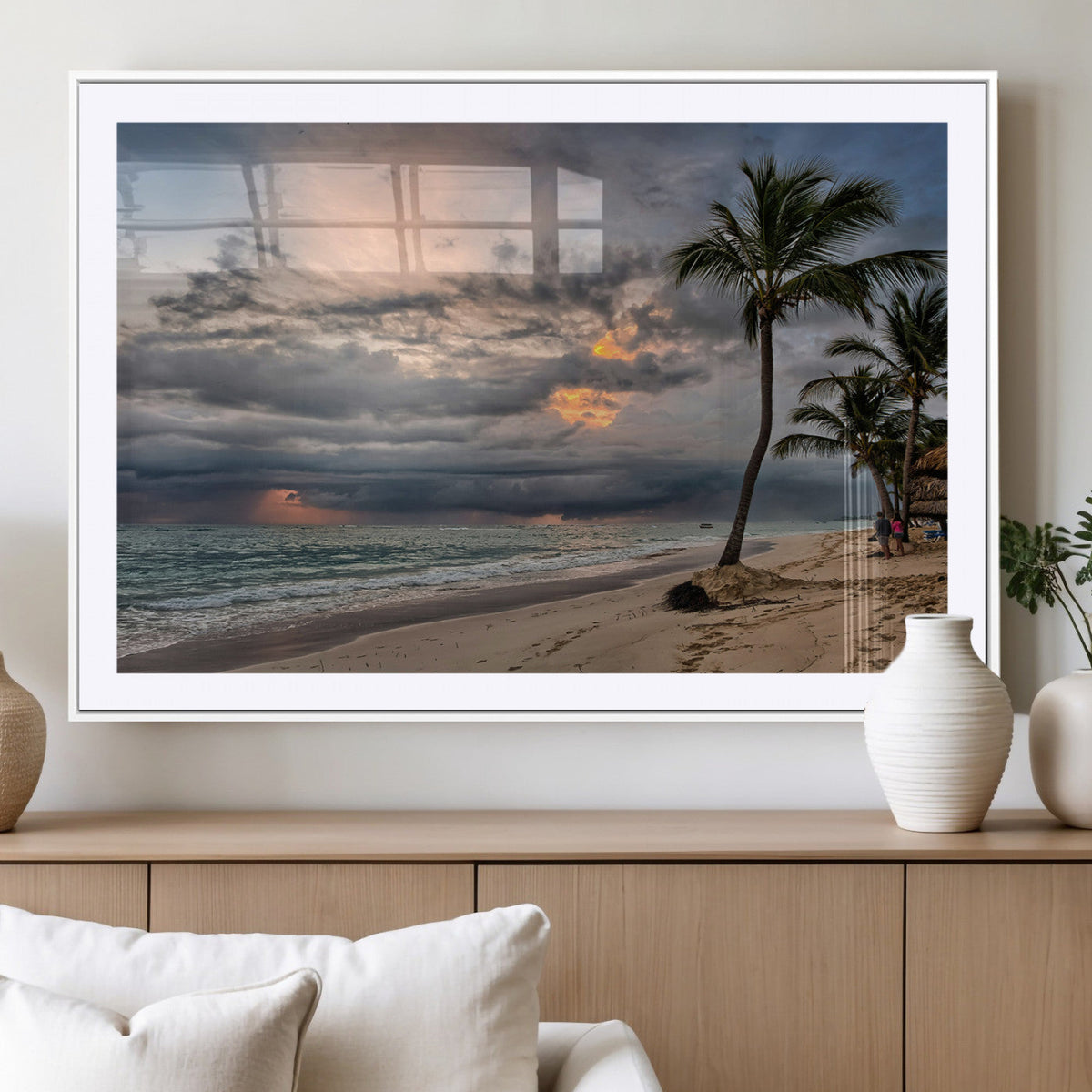 Tropical Storm Wall Art Canvas Print – Framed Moody Beach