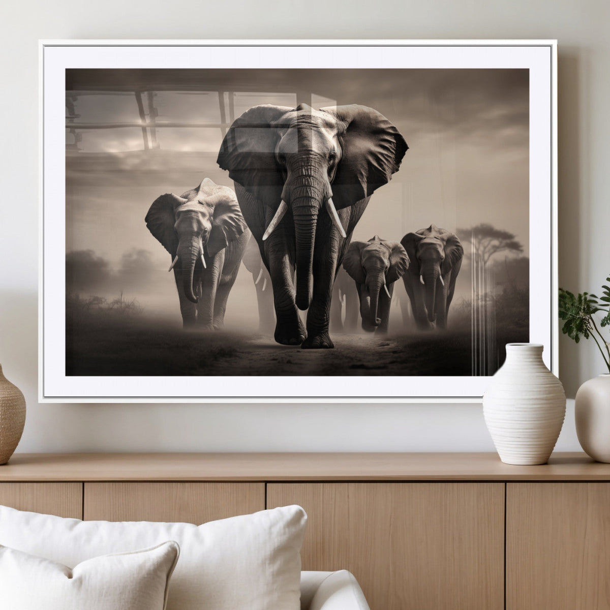 Elephant Family Wall Art Canvas Print, Framed Elephant Wall