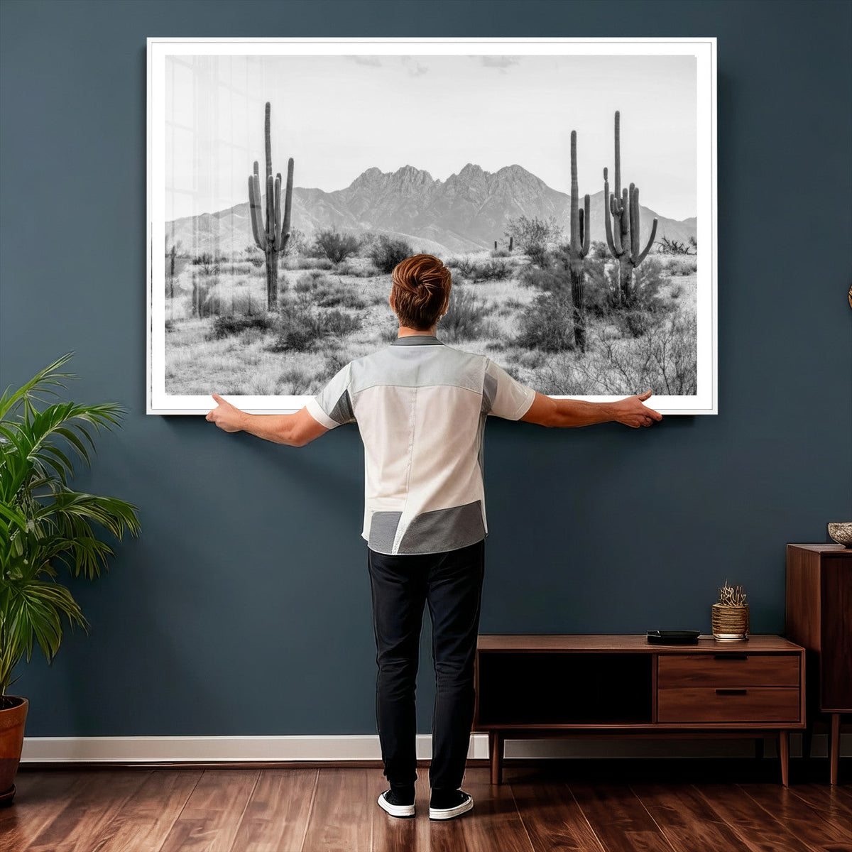 Black White Arizona Desert Canvas Wall Art Cactus Farmhouse