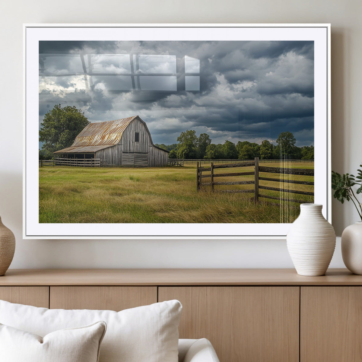 Rustic Stormy Barn Wall Art Canvas Print, Moody Country Farm