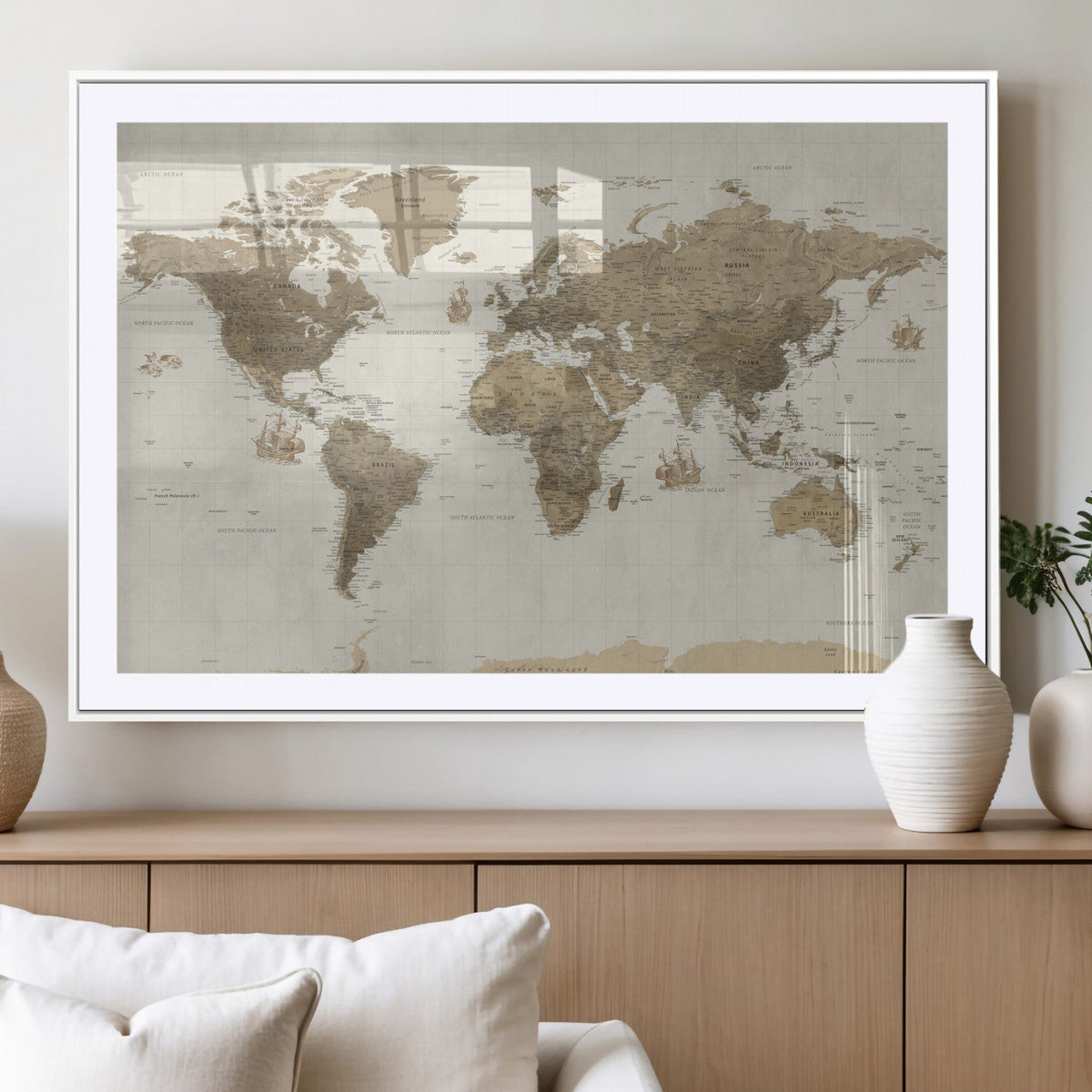 Detailed World Map Wall Art Canvas Print
