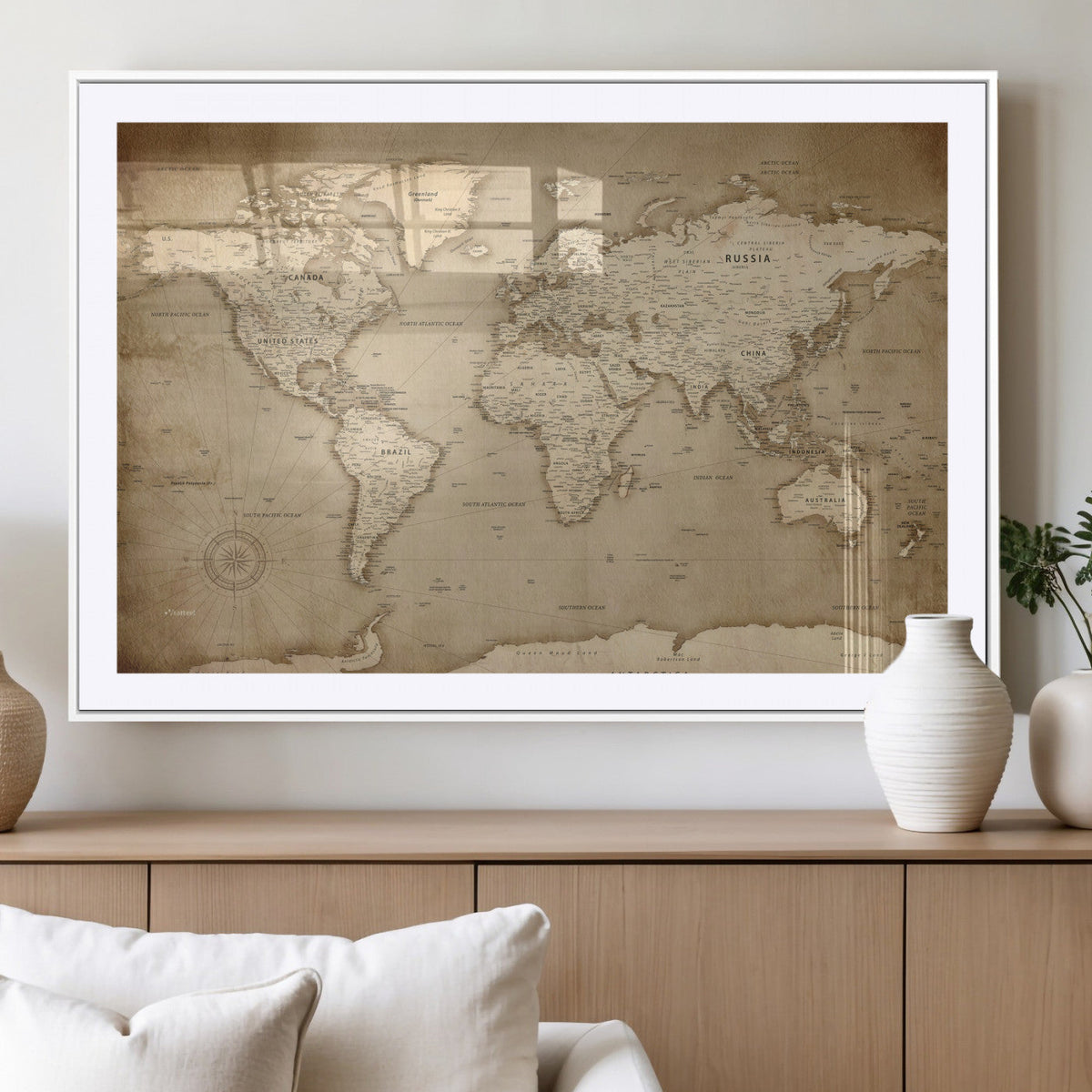 Colorful Watercolor World Map Canvas Wall Art – Framed