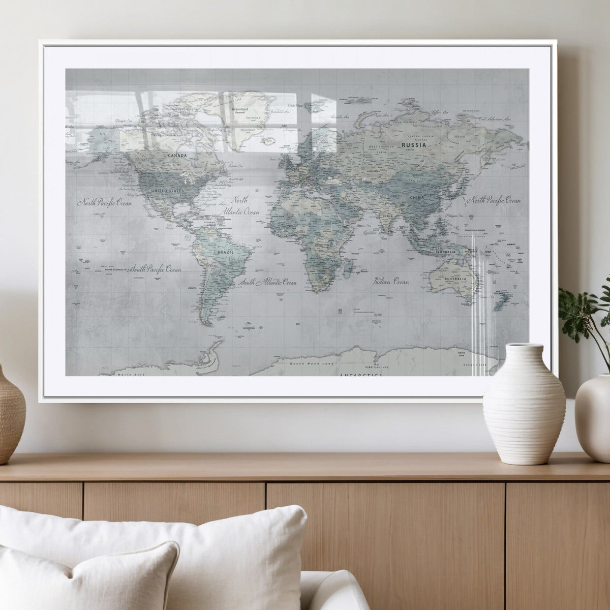 Push Pin World Map Canvas Print - Detailed Vintage World Map