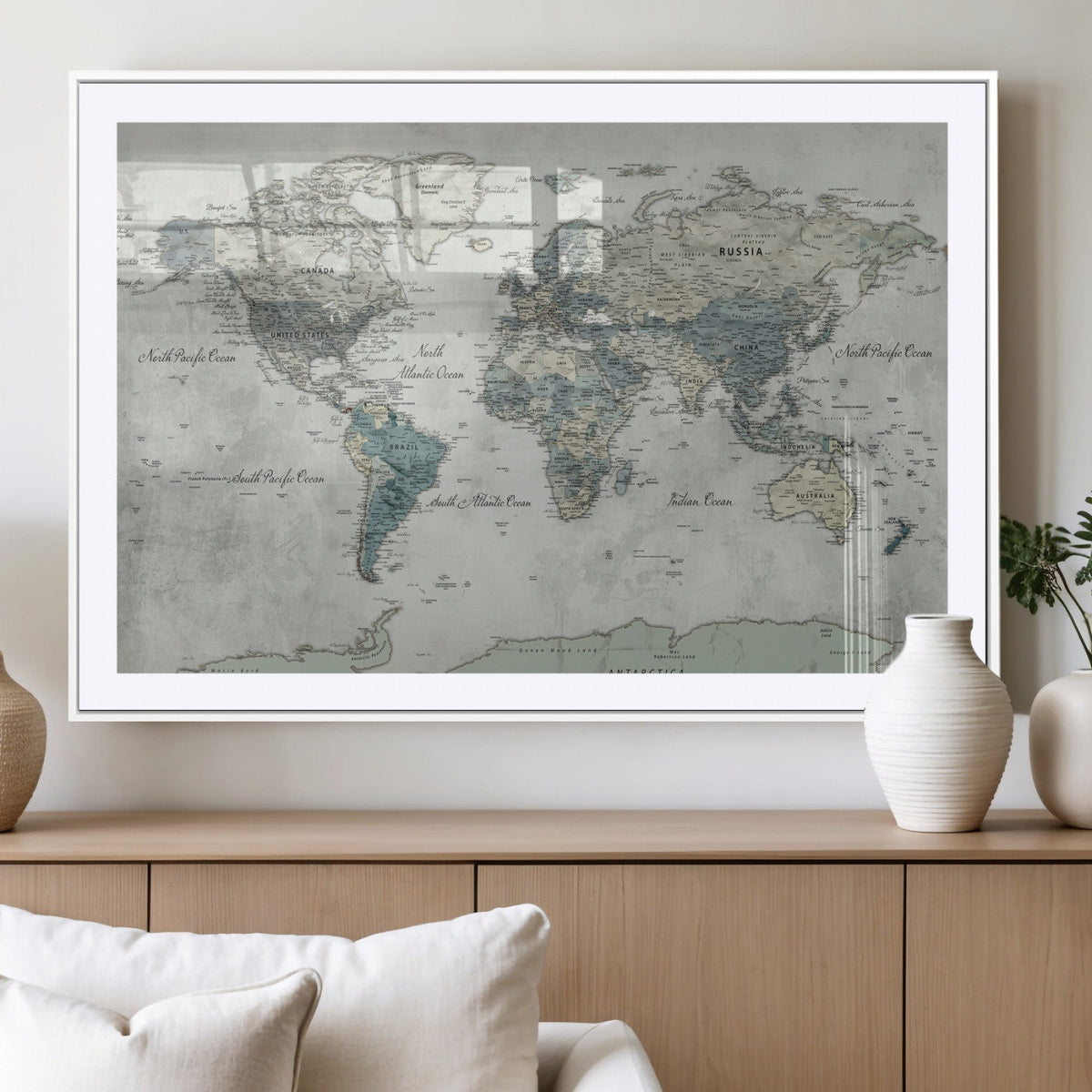 Neutral Vintage World Map Canvas Wall Art Print, Classic Map