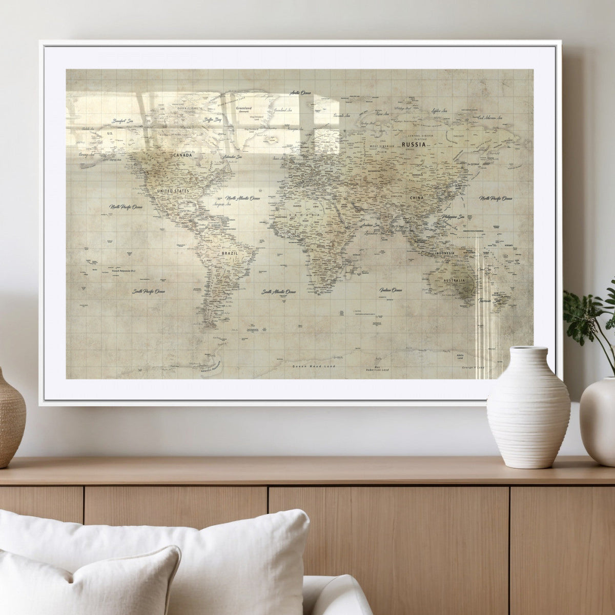 Colorful Watercolor World Map Canvas Wall Art – Framed