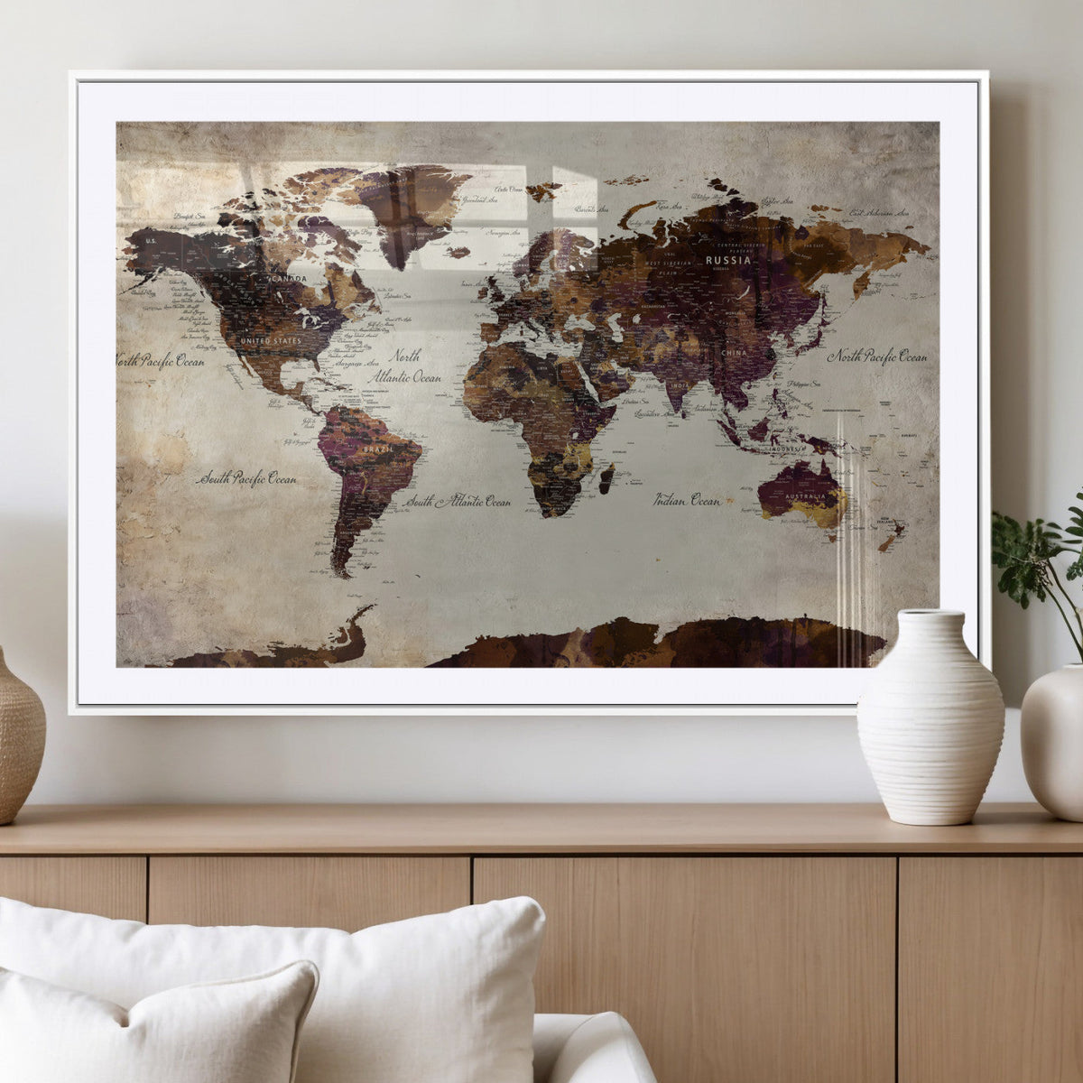 World Map Canvas Triptych – Colorful Global Wall Art for