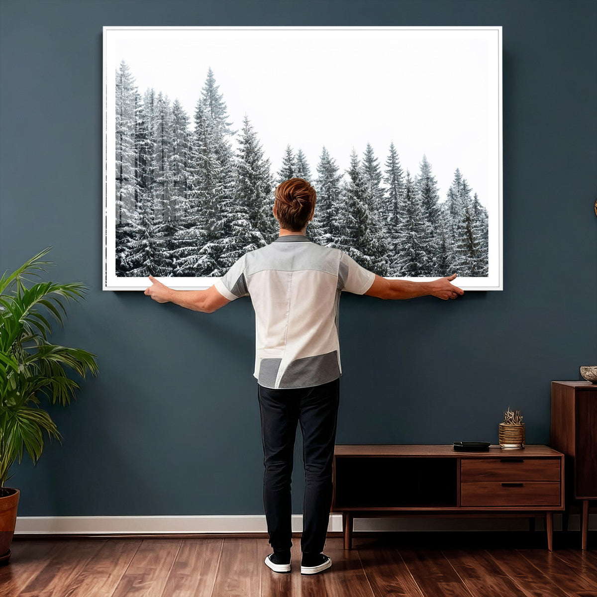 Misty Mountain Forest Canvas Print, Foggy Pine Trees Nature