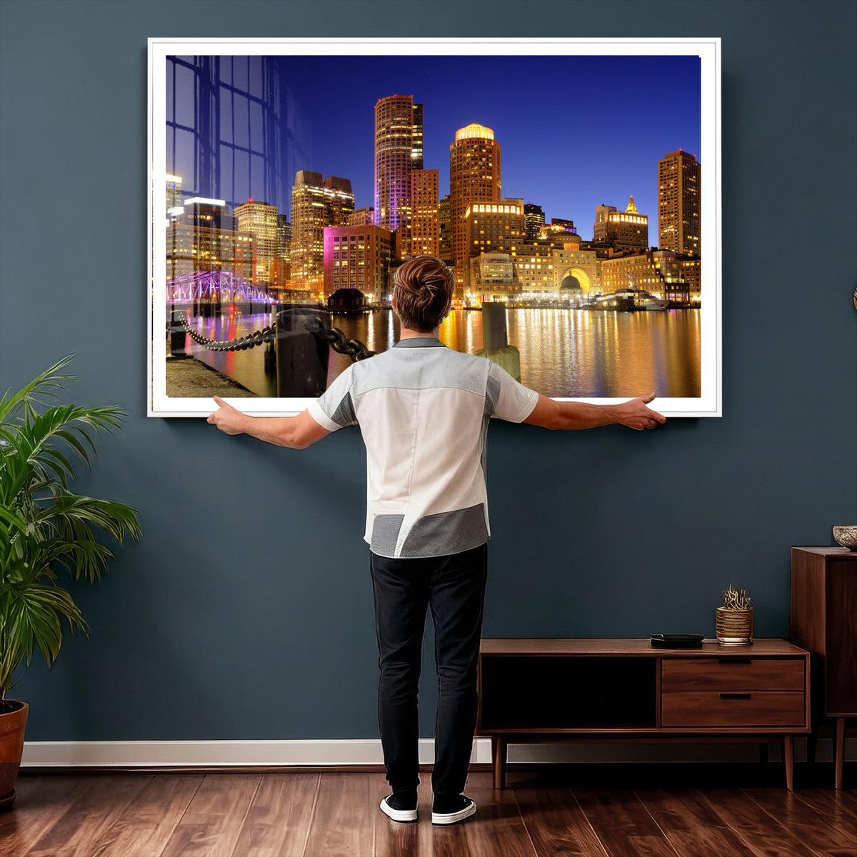 Boston Wall Art Canvas Print, Boston City Downtown Night