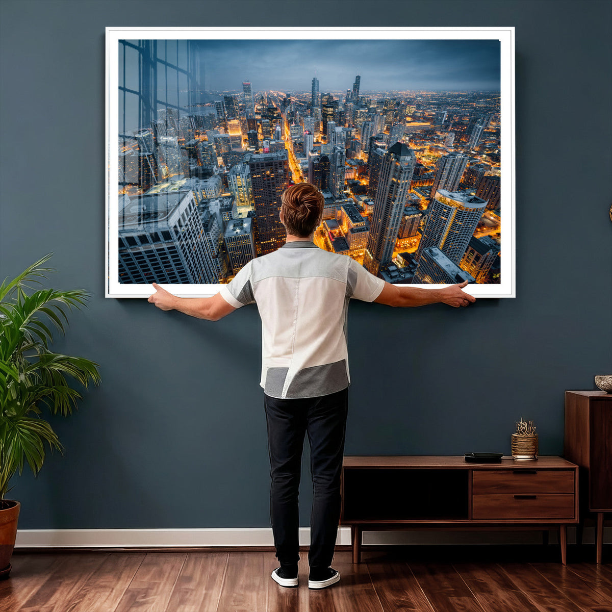 Chicago Wall Art Canvas Print - Chicago City Downtown Night
