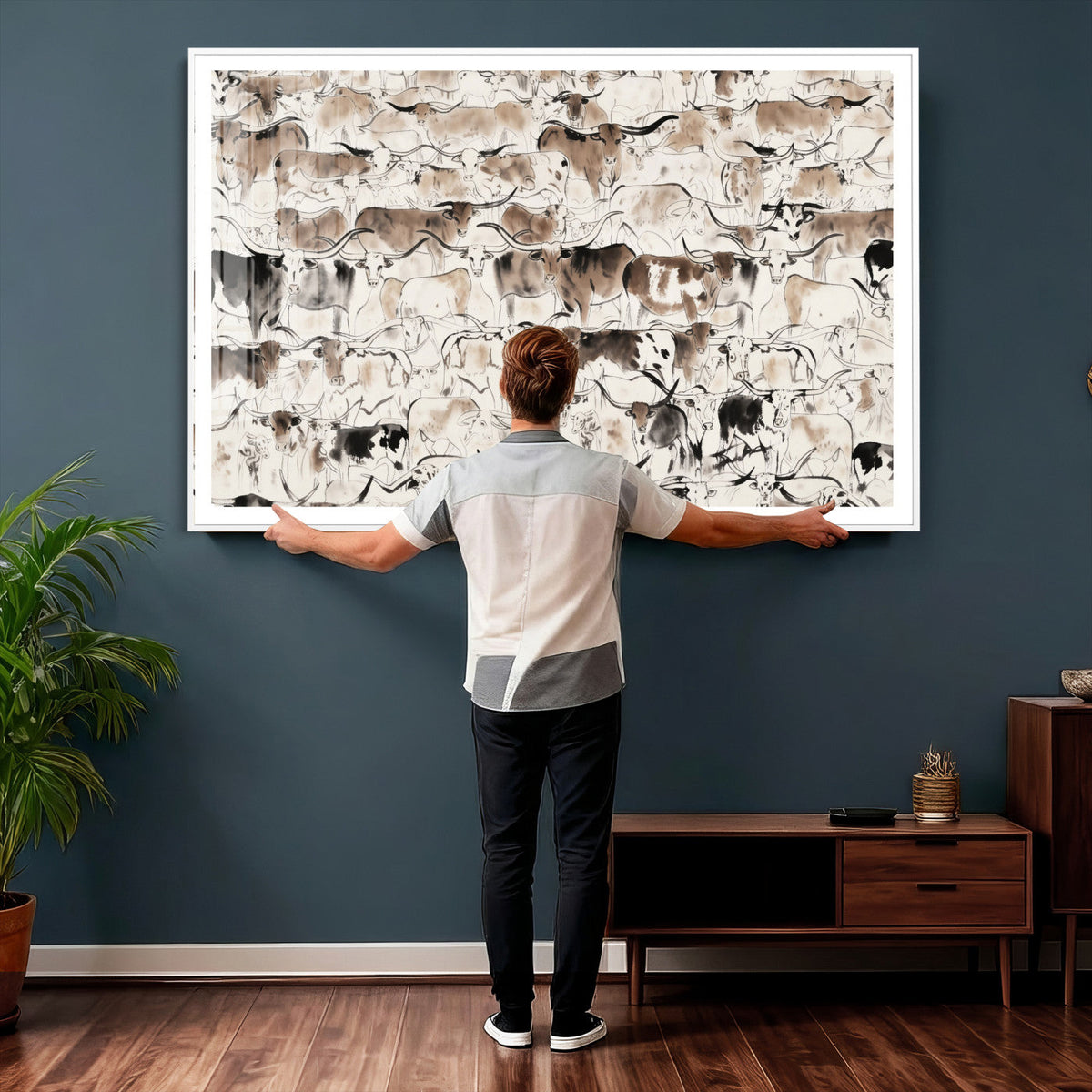 Abstract Texas Cow Canvas Print for Cabin and Western Home