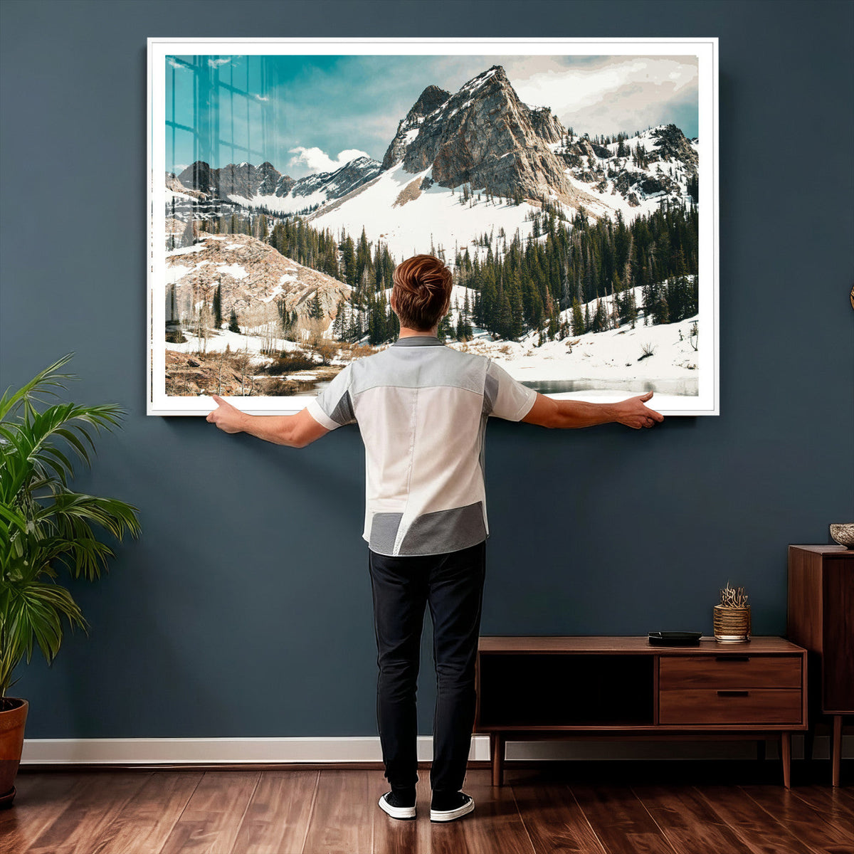 Snowy Mountain Wall Art Canvas Print, Alpine Pine Forest