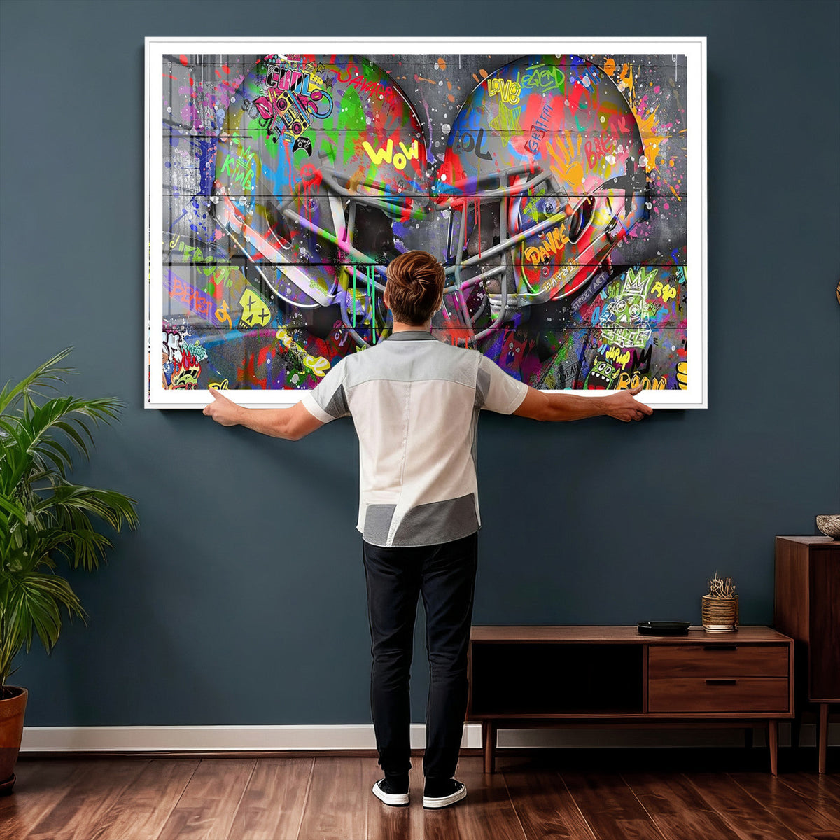 Graffiti Football Helmets Wall Art Canvas Print, Urban