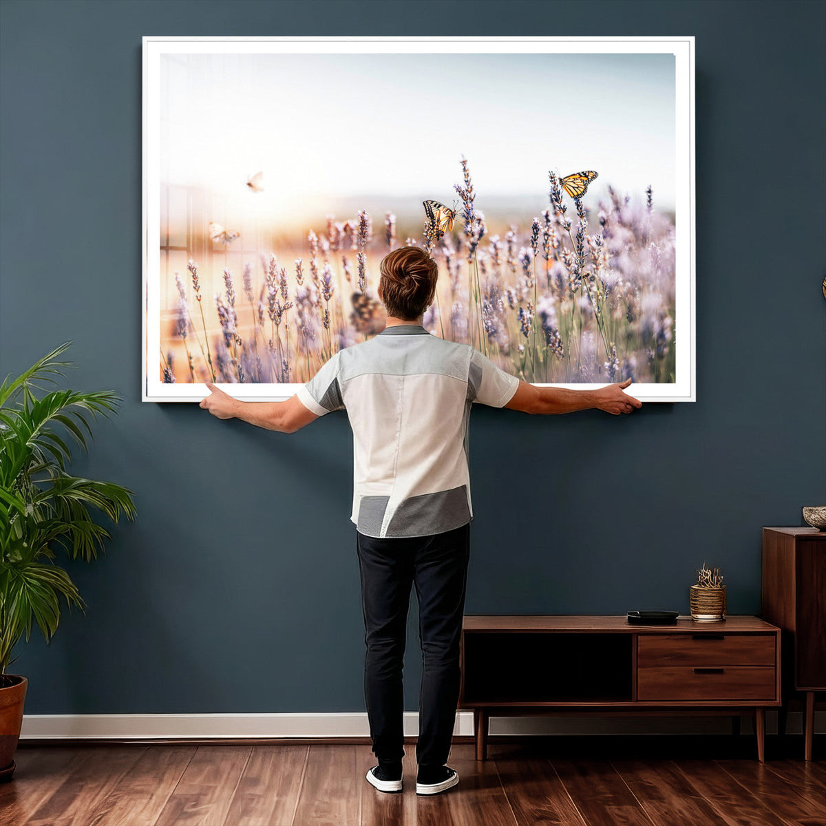 Lavender Field Wall Art Canvas Print, Butterfly Floral