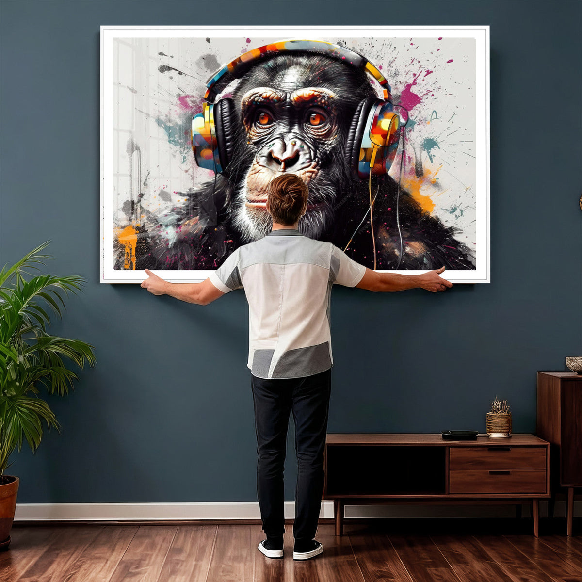 Dj Monkey Wall Art Canvas Print – Colorful Pop Art Banksy