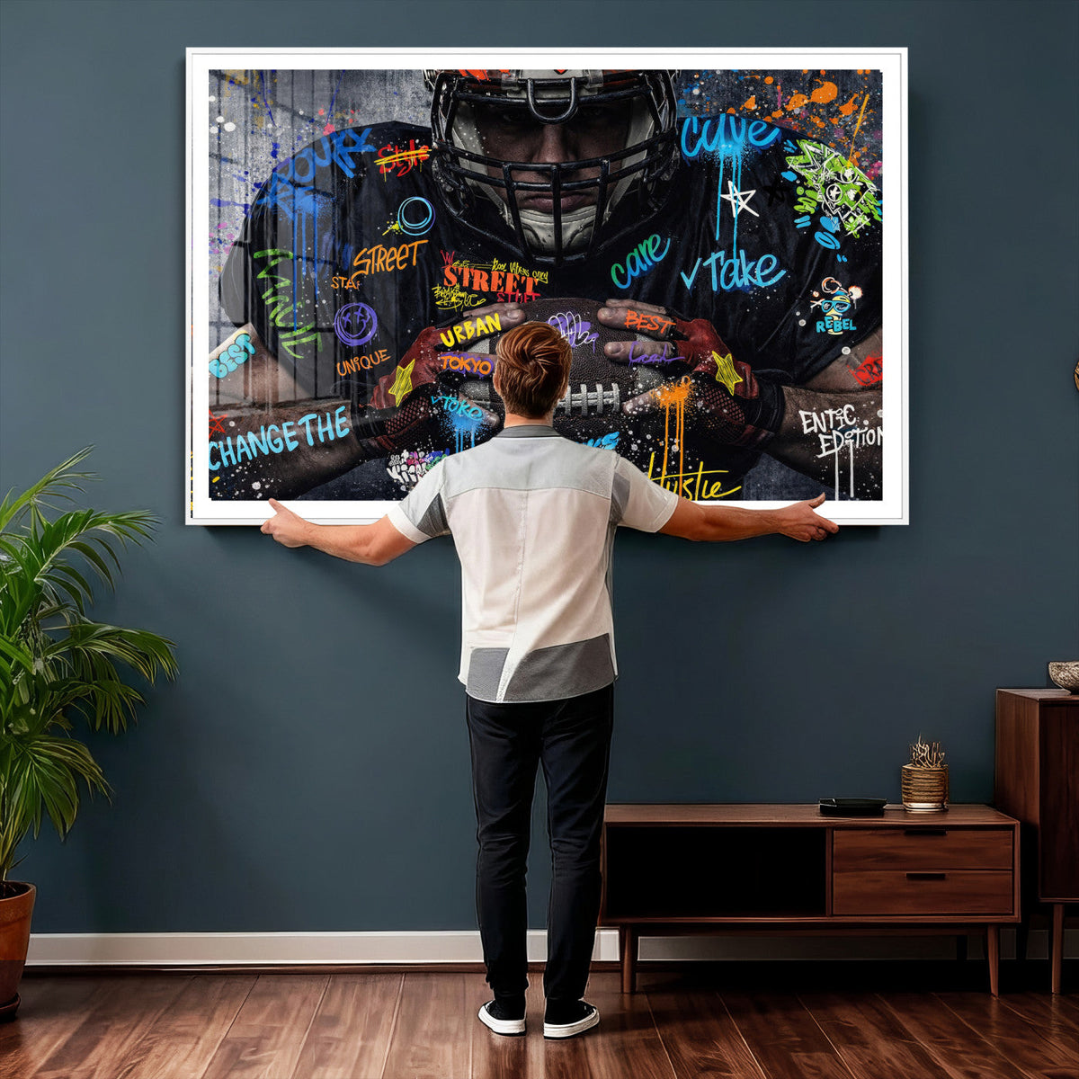 Graffiti American Football Player Street Art Wall Art Canvas