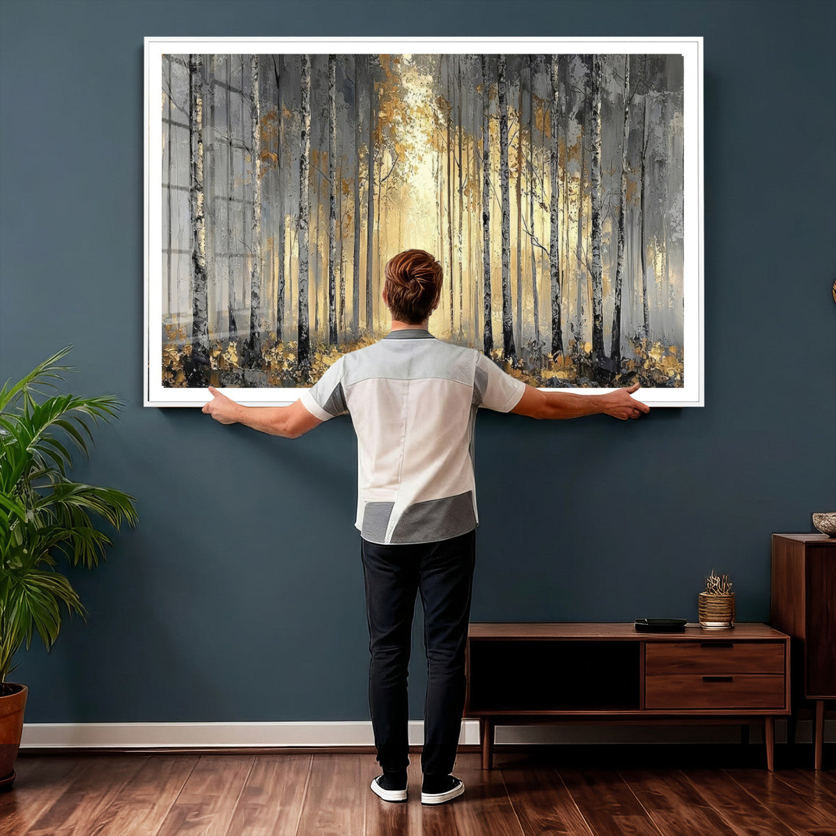 Abstract Birch Forest Wall Art Canvas Print – Modern Neutral