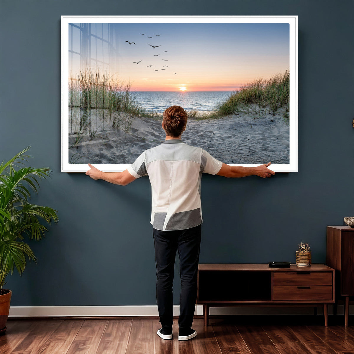 Sandy Dune Path Sunset Canvas Wall Art — Seagulls Beach