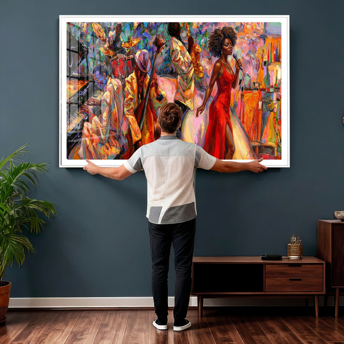 African American Jazz Singer Canvas Art — Red Dress Black