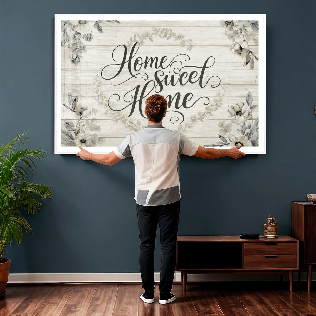 Home Sweet Home Wall Art Canvas Print, Floral Farmhouse