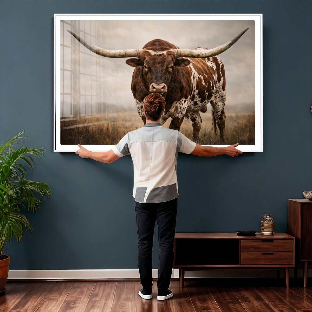 Texas Longhorn Canvas Wall Art Western Bull Desert Moody