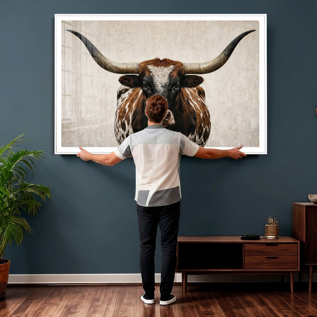 Texas Longhorn Canvas Wall Art Western Bull Desert Moody
