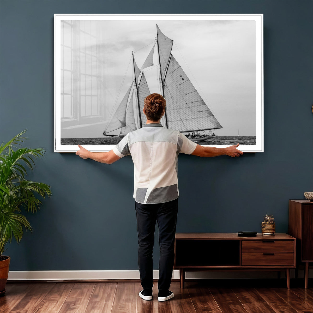 Vintage Sailboat Wall Art Canvas Print, Black and White
