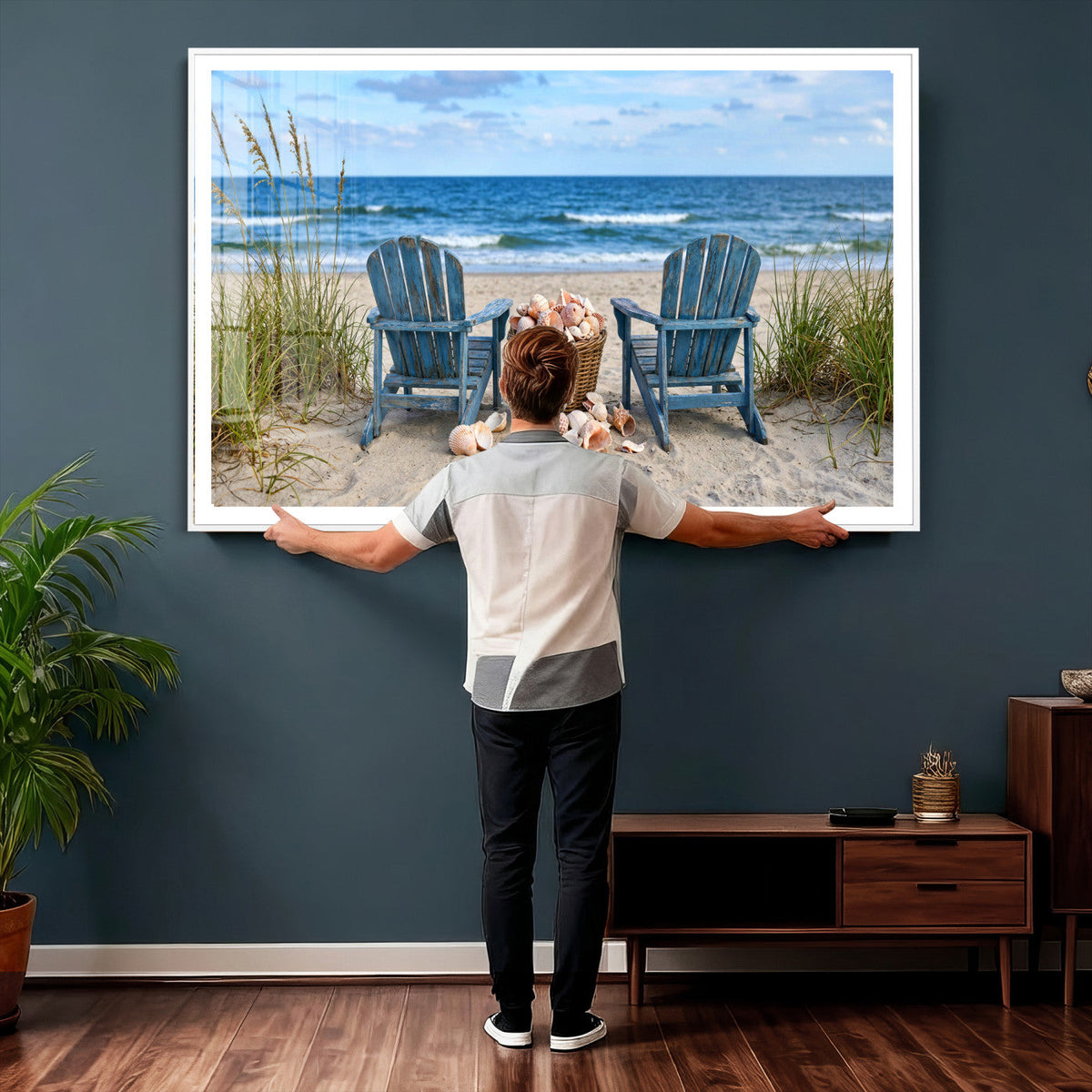 Large Beach Canvas Wall Art Coastal Adirondack Chairs Ocean