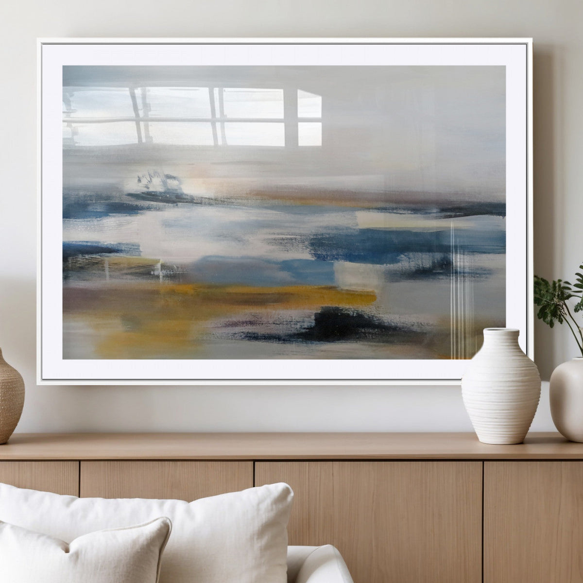 Abstract Landscape Wall Art Canvas | 3 Panel Modern Blue,