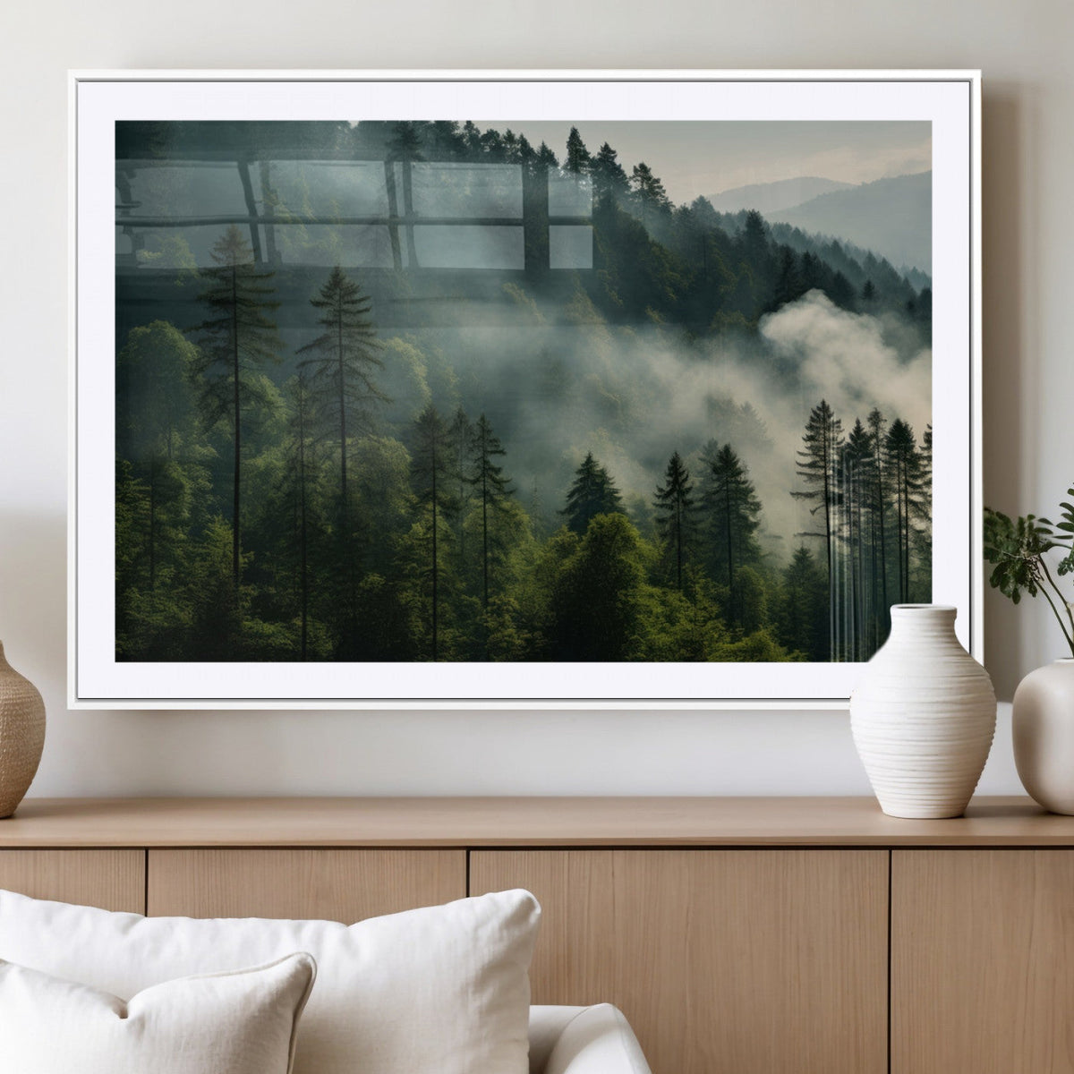 Misty Forest Wall Art Premium Canvas Print a Foggy and
