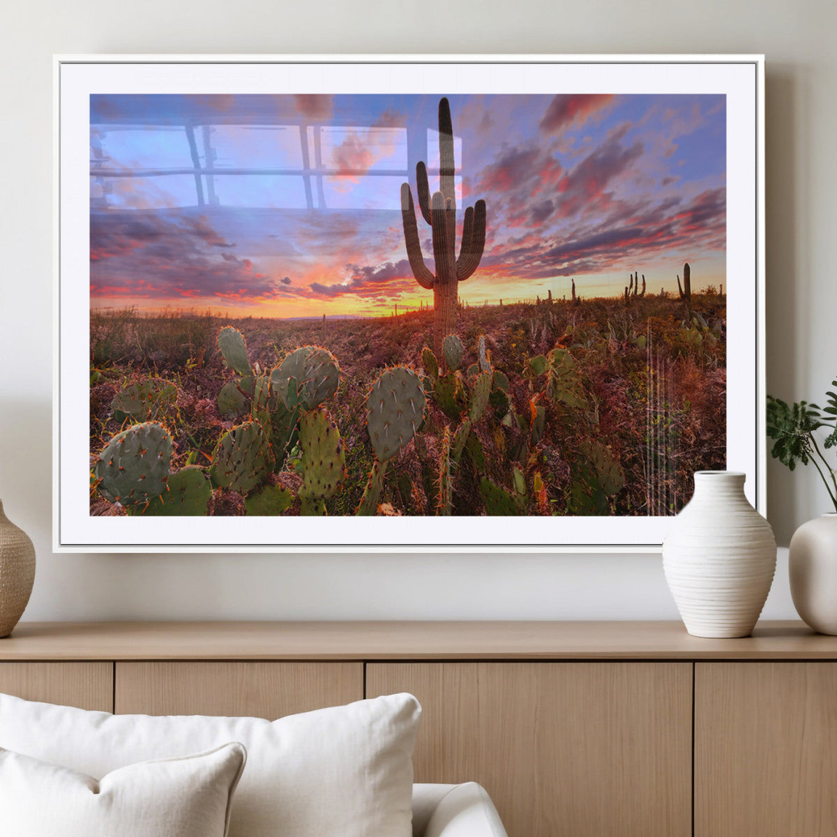 Arizona Desert Wall Art Canvas Print - Framed Deser Sunset