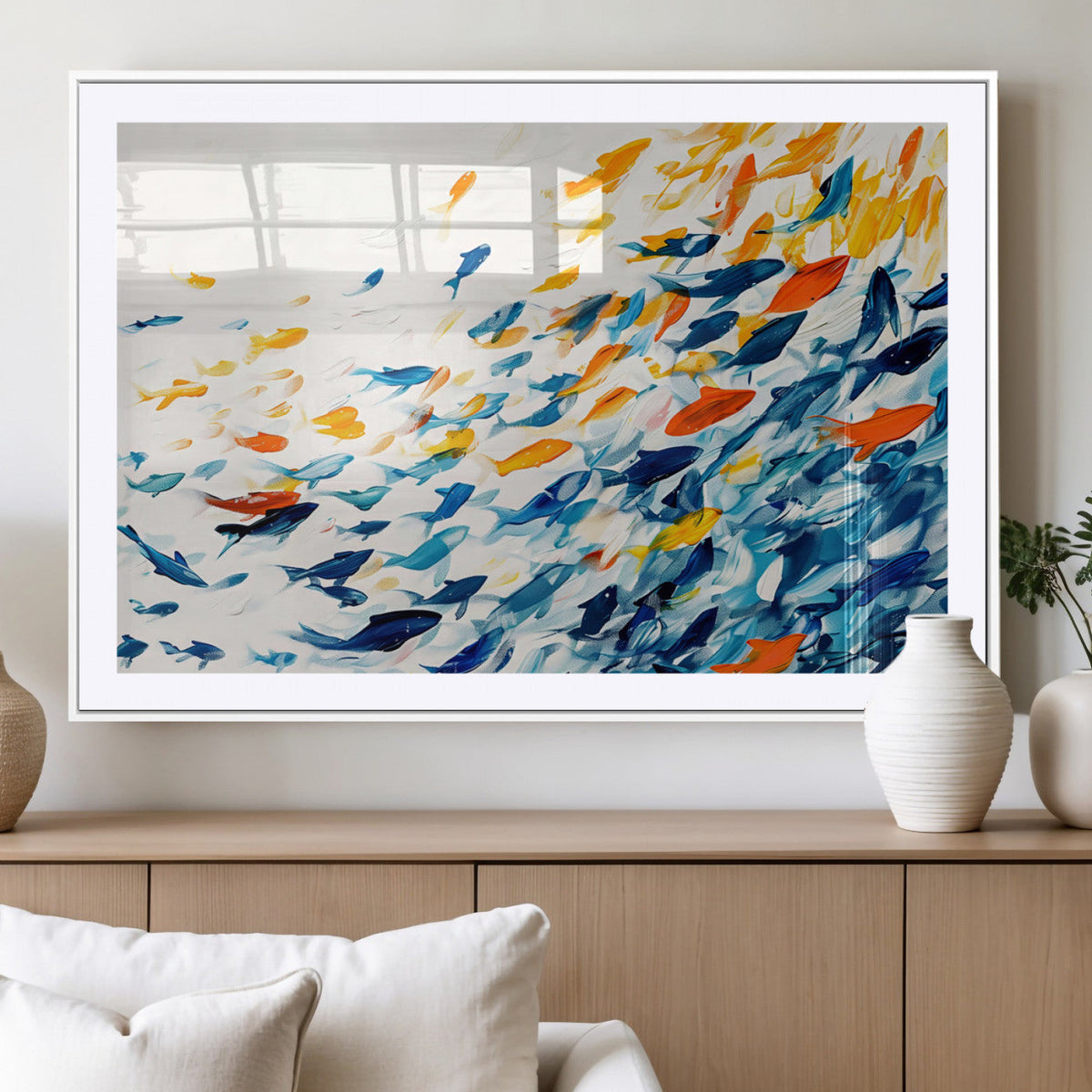 Abstract Fish Shoal Wall Art Canvas Print, Colorful Fish