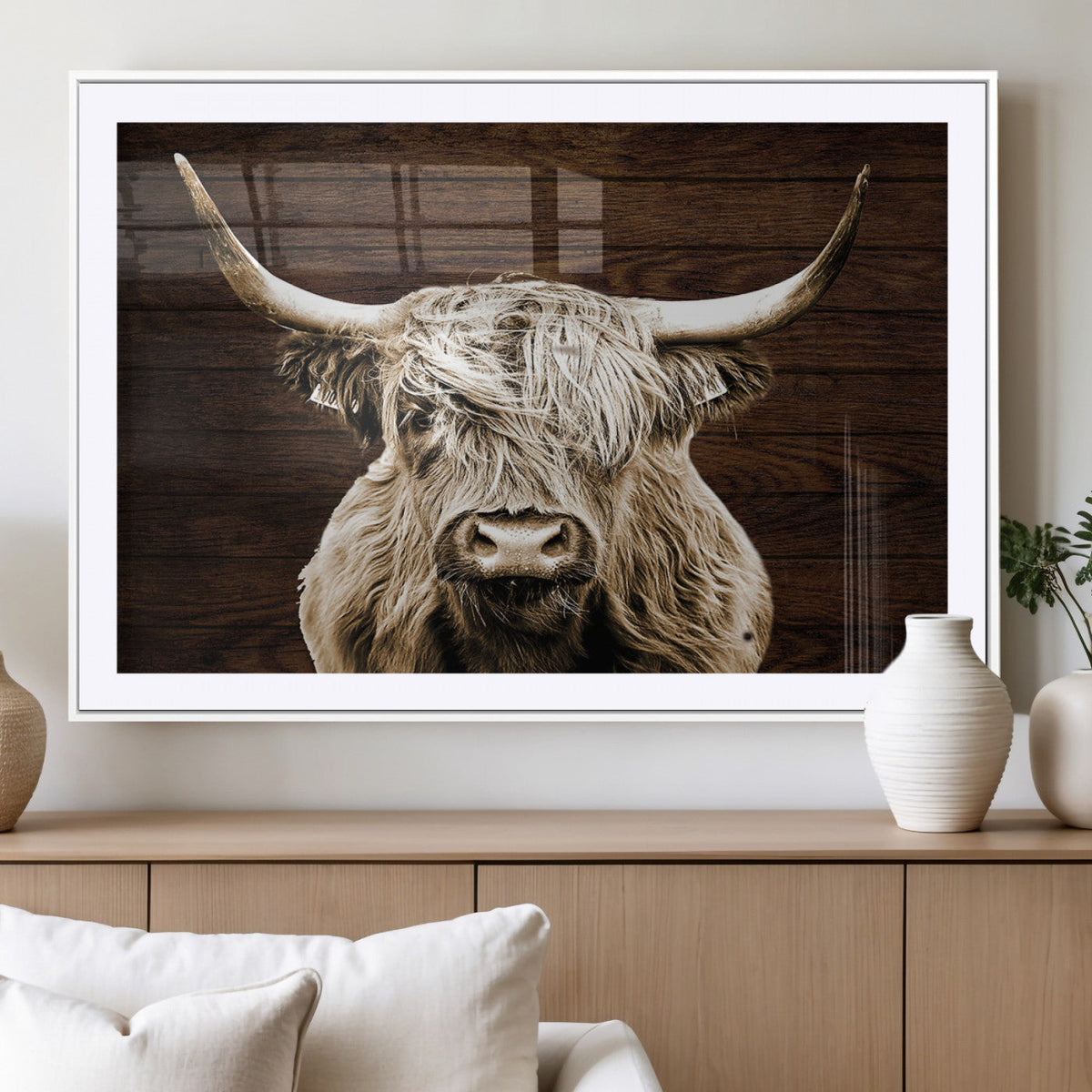 Highland Cow Wall Art Canvas Print, Rustic Farmhouse Decor,