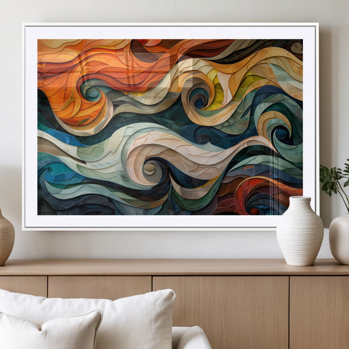 Abstract Wave Wall Art | Ready to Hang Framed Canvas Print |