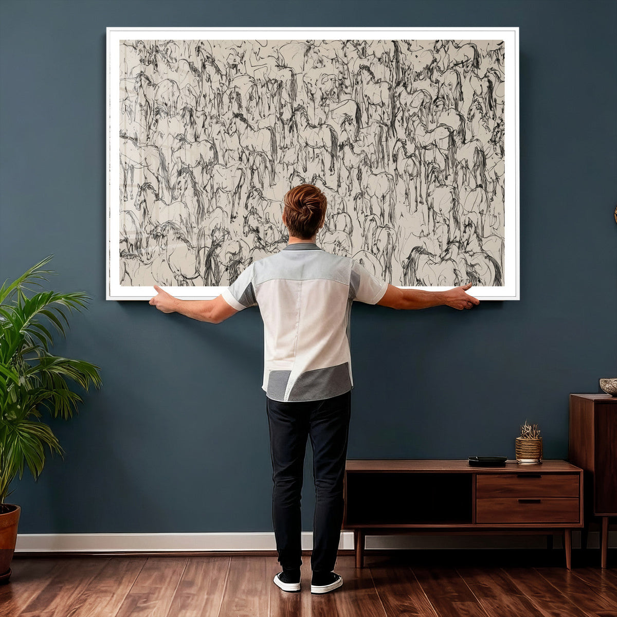 Abstract Horse Sketch Wall Art | Ready to Hang and Framed |