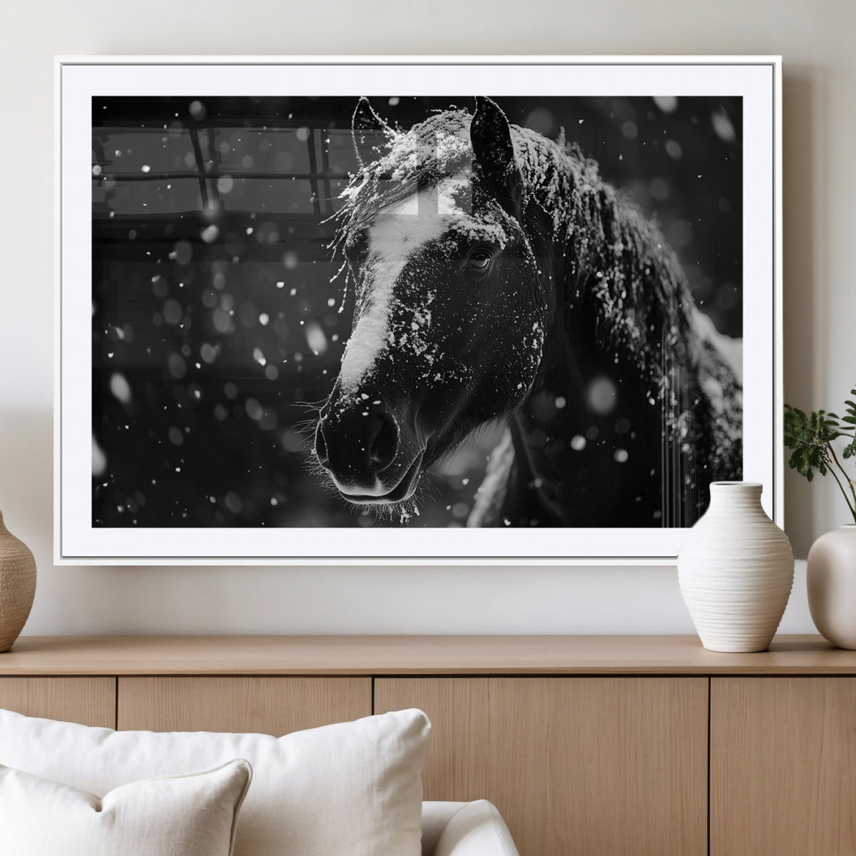 Winter Horse Wall Art | Black and White Horse Print | Ready