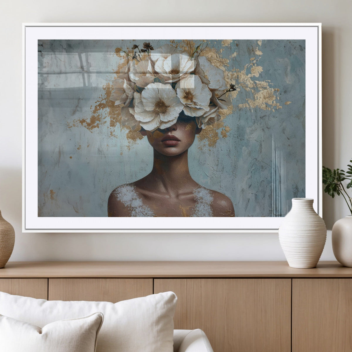 Golden Petal Wall Art - Petal Silhouette Woman Wall Art