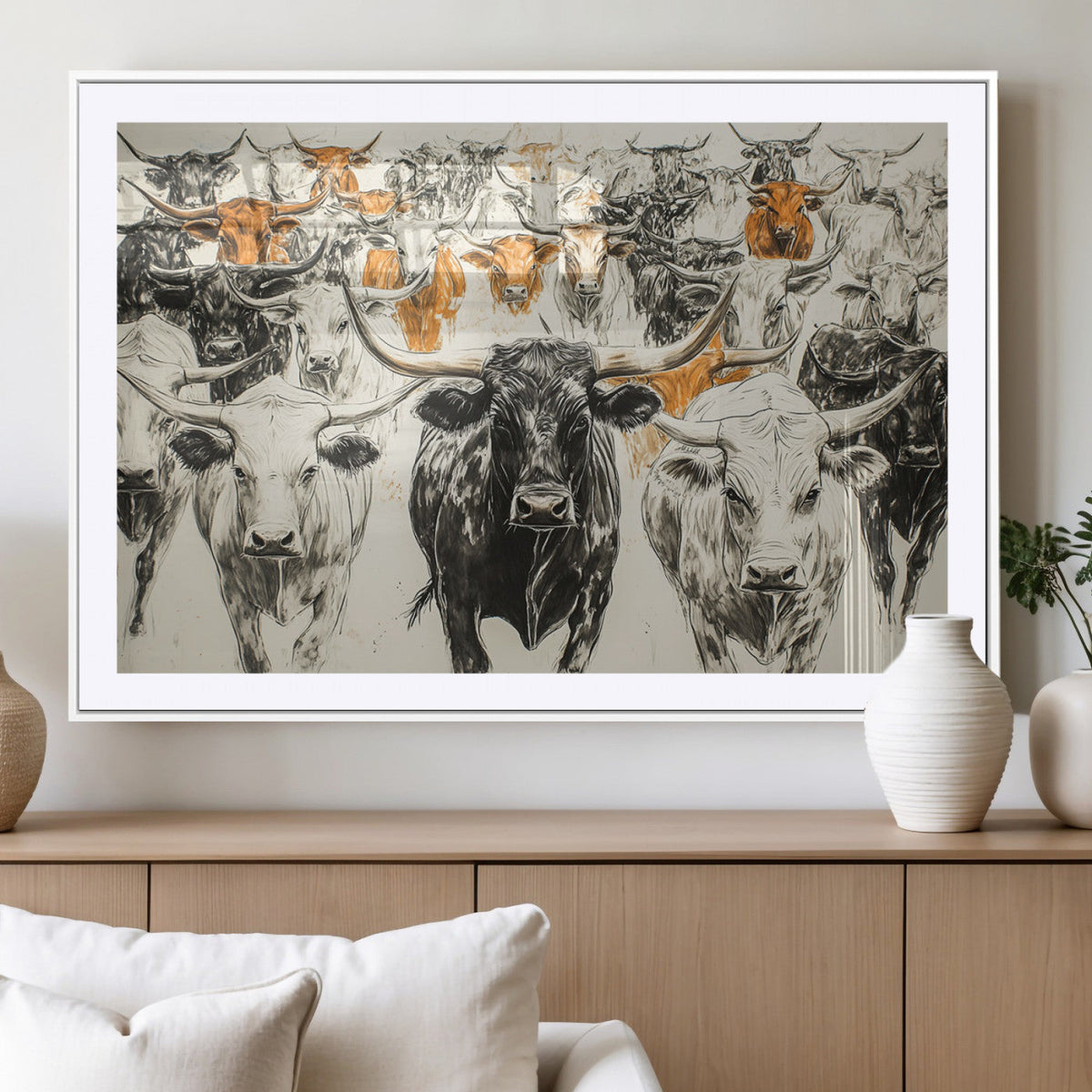 Texas Longhorn Wall Art Canvas Print – Herd Abstract Cow