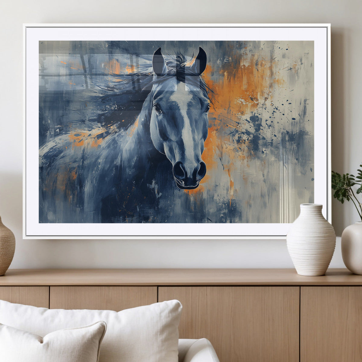 Abstract Blue Horse Wall Art Print Canvas | Horse Wall Art