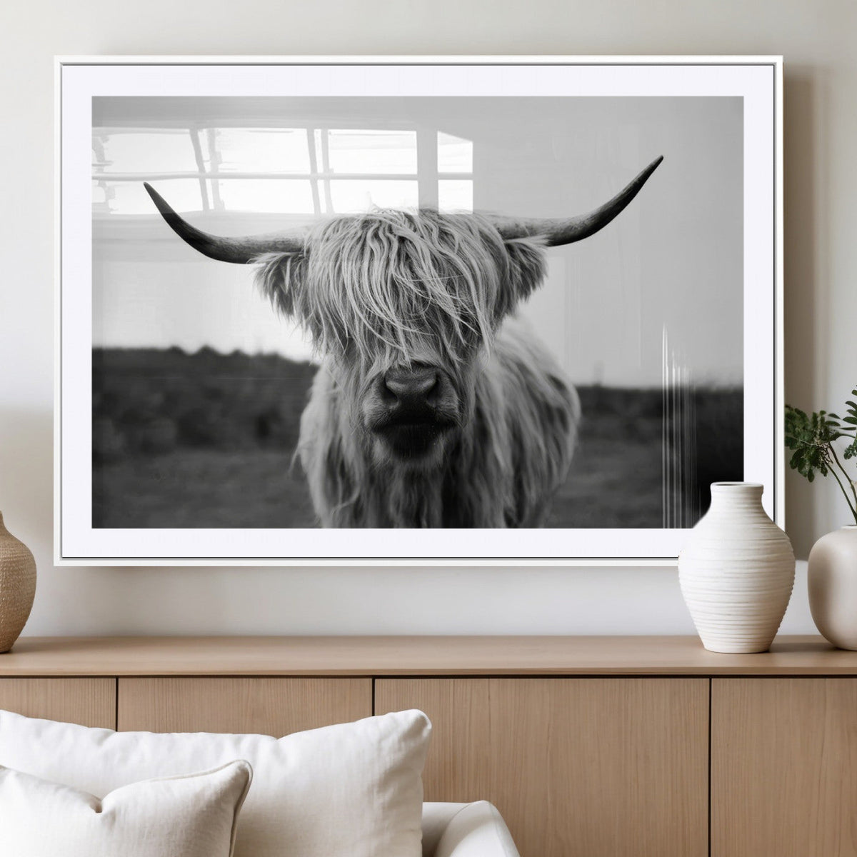 Highland Cow Wall Art | Black and White Farmhouse Decor |