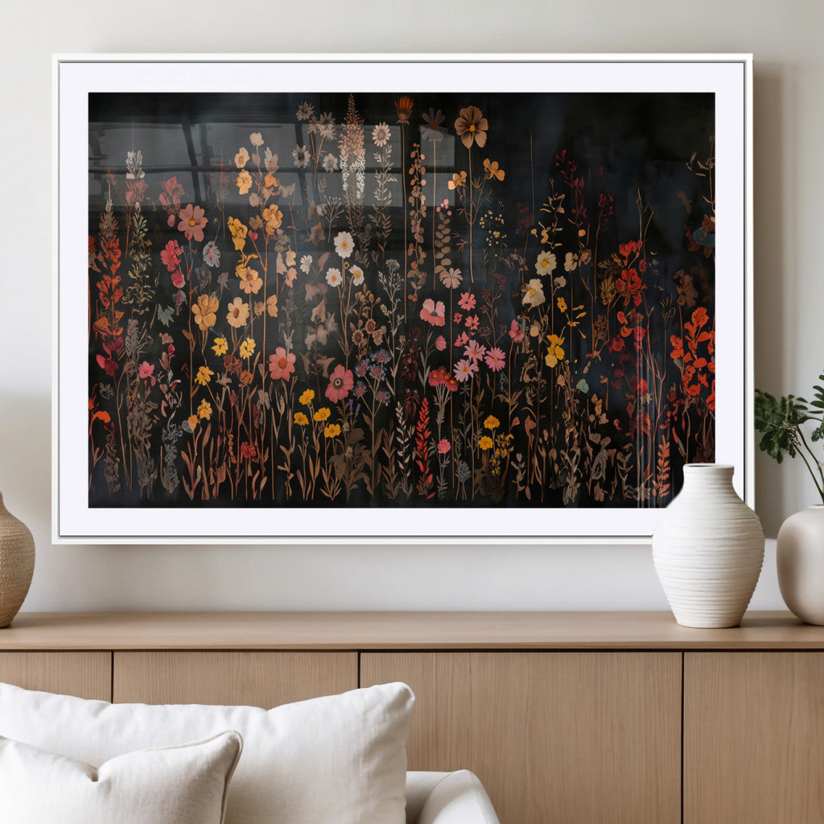 Large Floral Painting Print Illustration Flowers Canvas Wall