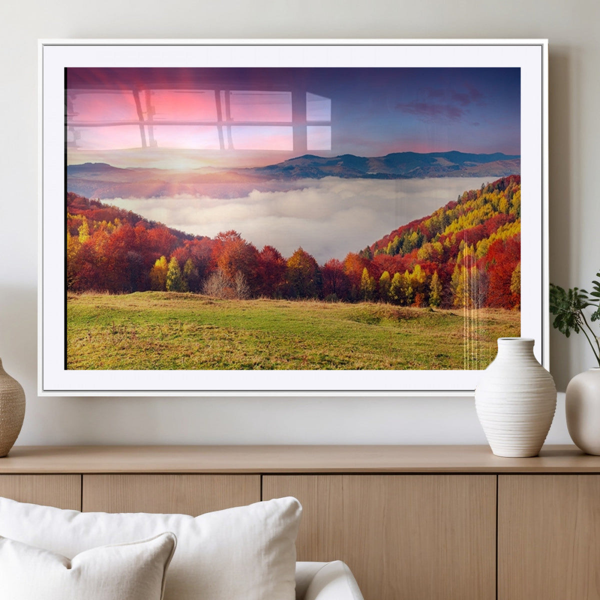 Autumn Mountain Foggy Landscape Wall Art Canvas Print |