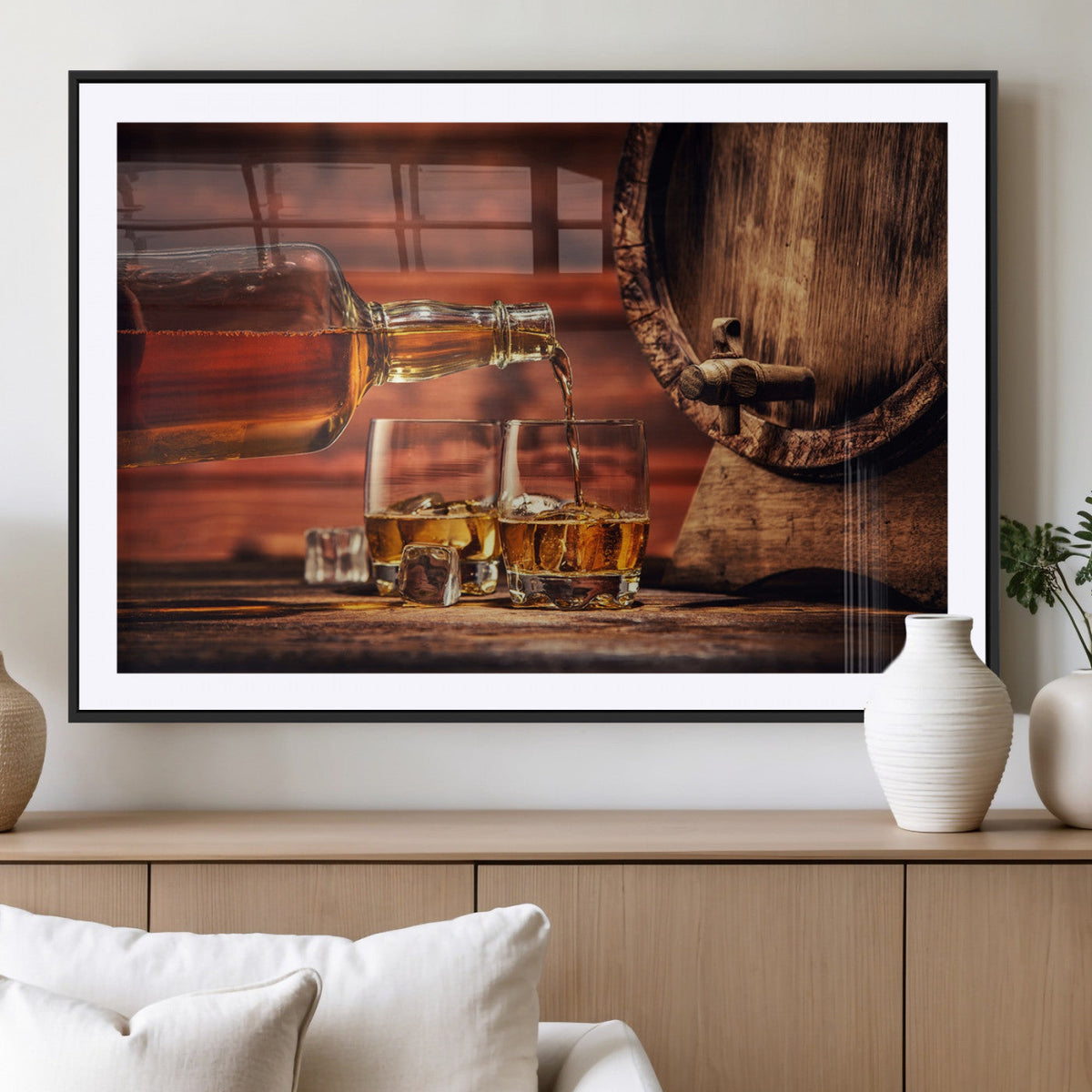 Whiskey and Cigar Canvas Wall Art | 3 Panel Bar Room Decor
