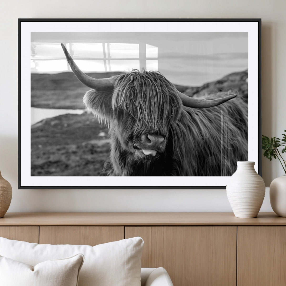 Longhorn Steer Canvas Print Wall Art, Highland Cow Canvas