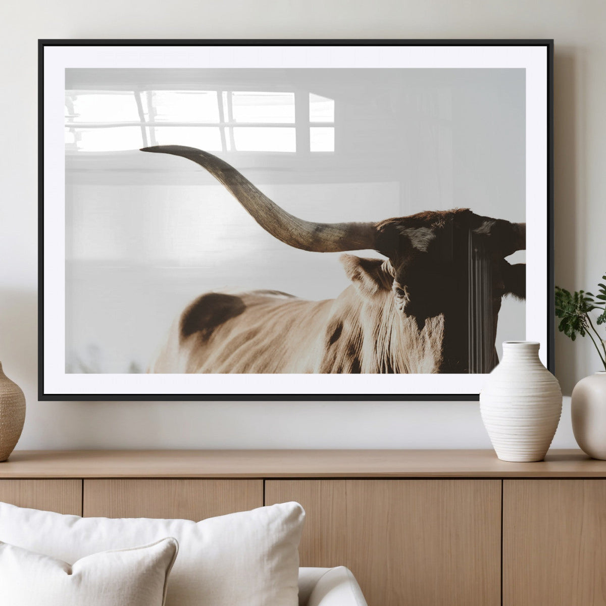 Texas Longhorn Wall Art Canvas Print | 3-Panel Large