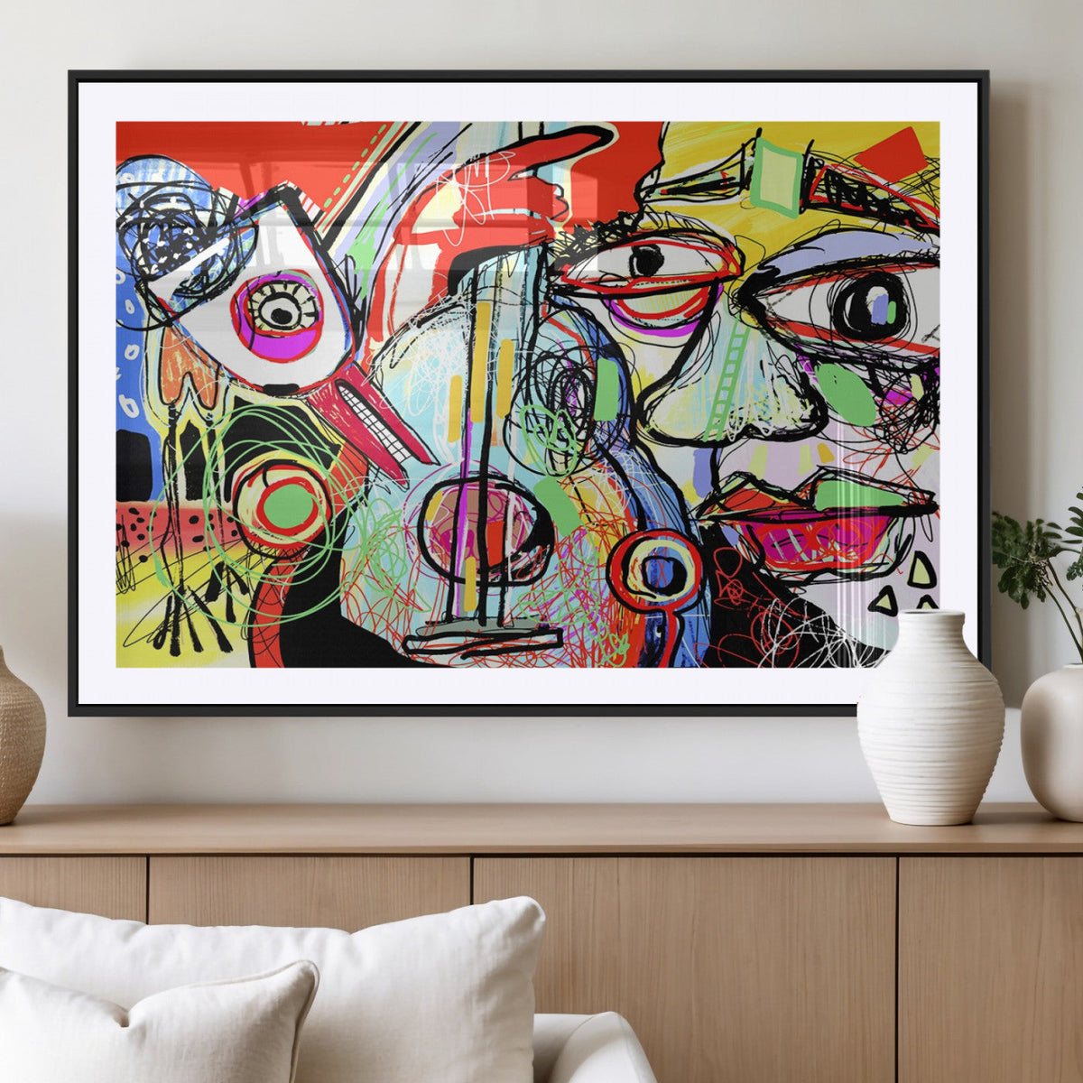 Picasso Style Art Abstract Canvas Wall Art Print , Colorful